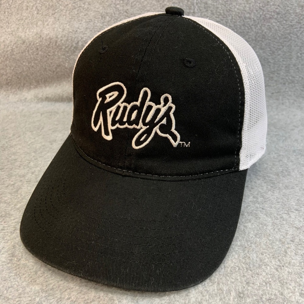 Rudy's Logo Mens Black White Outdoor Cap Trucker Hat Adjustable OSFM